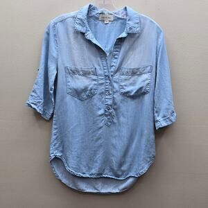 Anthropologie Cloth & Stone Popover Chambray Shirt Top Round Hem Blue Size XS